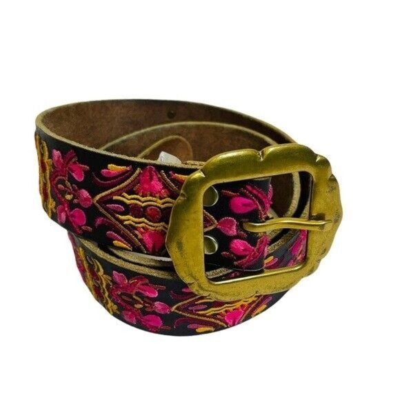Lucky Brand Floral Leather Embroidered Belt Bohemian Size Medium